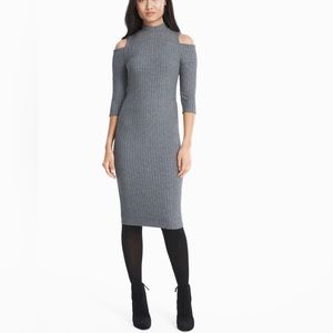White House Black Market 3/4-Sleeve Cold Shoulder Mock Ribbed Sheath Dress, Sz S